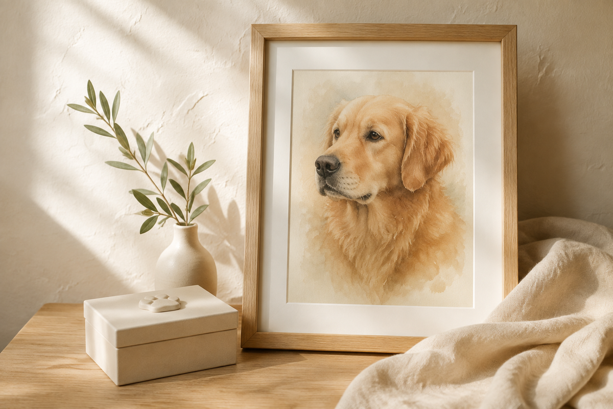 Personalized pet memorial portrait keepsakes by Near & Ever