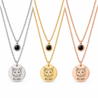 Personalized pet photo projection necklace in silver, gold, and rose gold