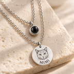 Silver personalized pet photo projection necklace detail