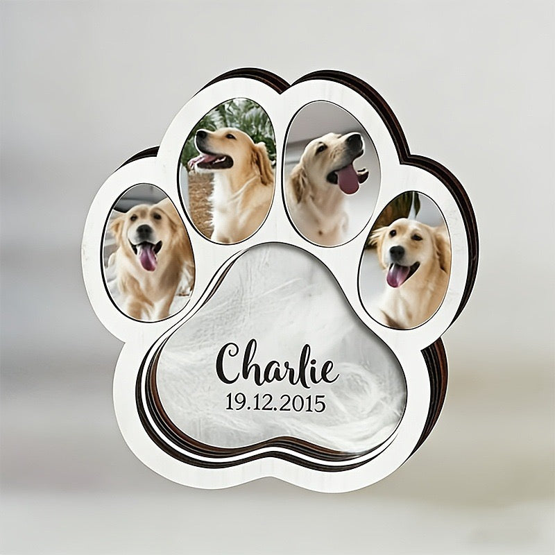 Personalized paw print memorial shadow box detail
