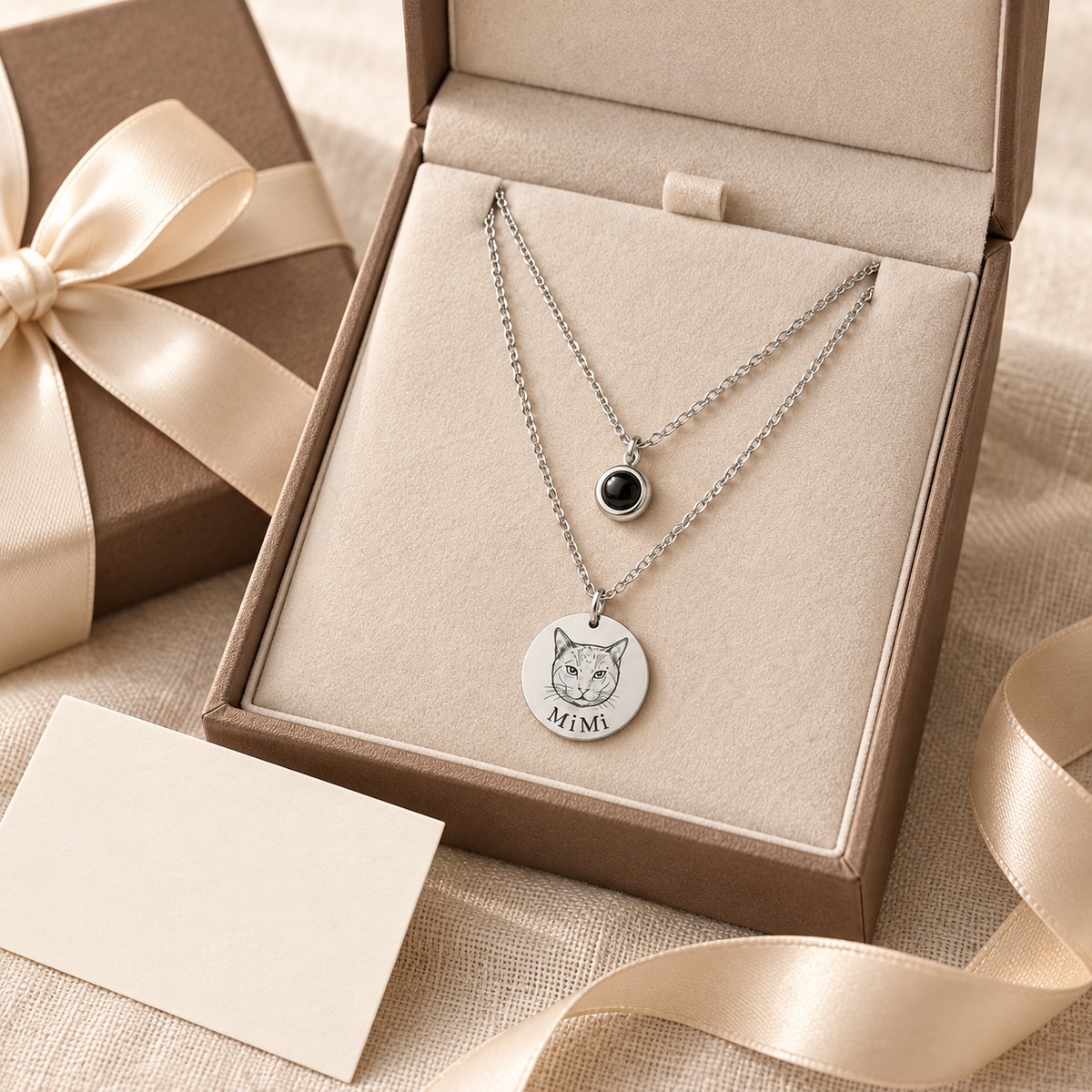 Personalized pet projection necklace in gift box