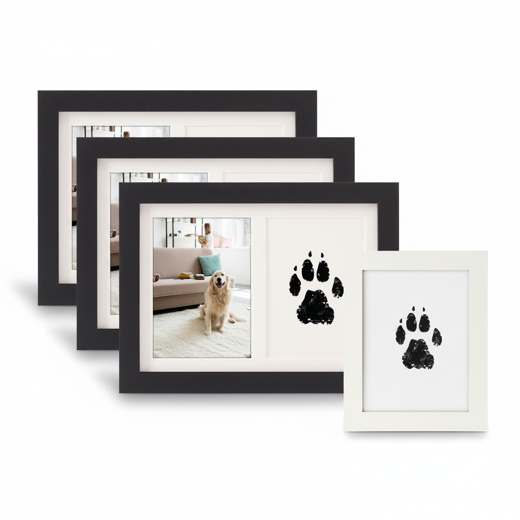 Black pet paw print photo frame kit