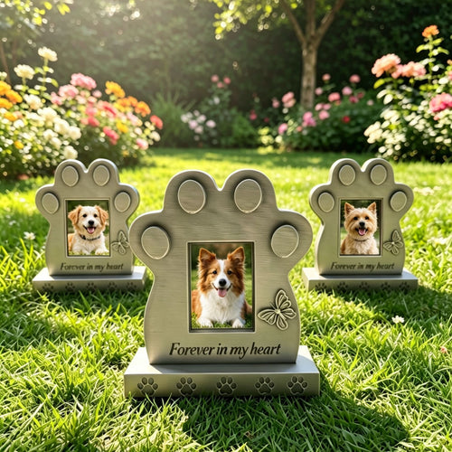 Pet memorial stone photo frame front view