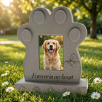 Paw print pet memorial stone with photo frame