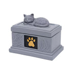 Sleeping cat memorial urn side view