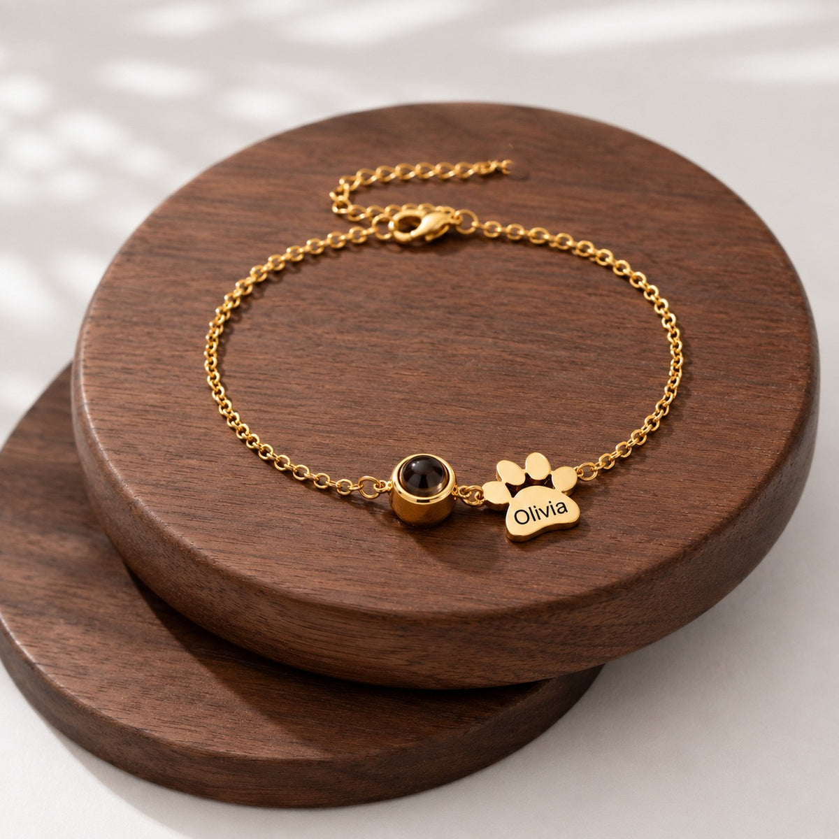 Custom pet photo projection bracelet and paw charm