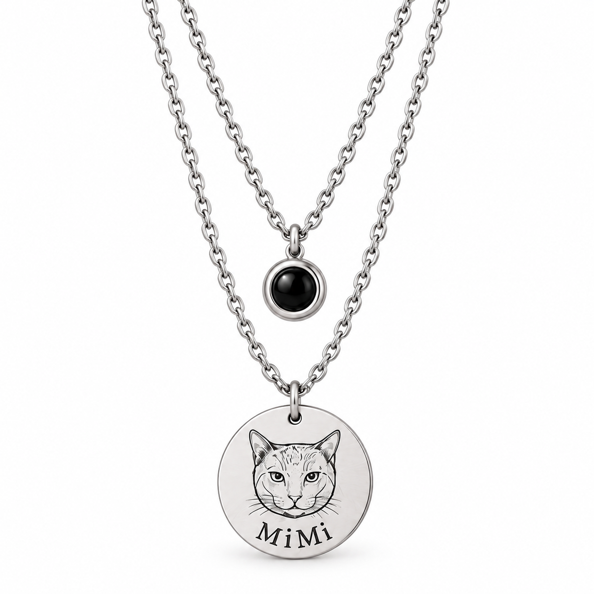 Personalized pet portrait projection necklace detail