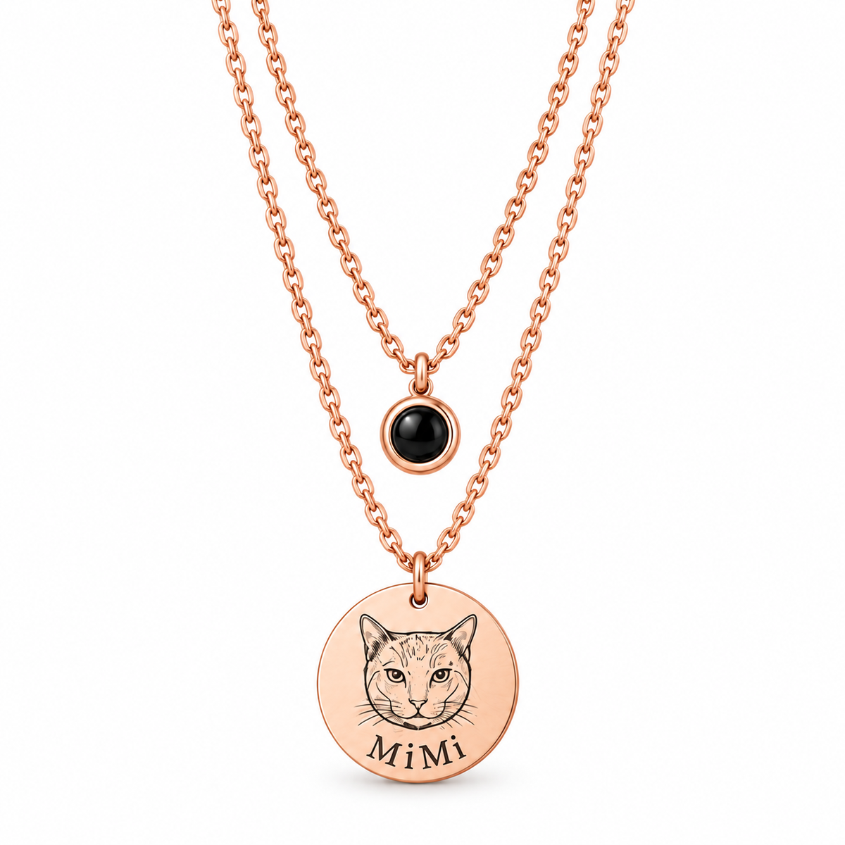 Pet portrait projection necklace with custom engraving