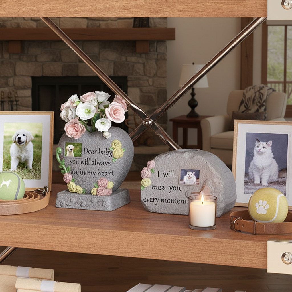 Cozy American Home Fireplace Pet Memorial Scene