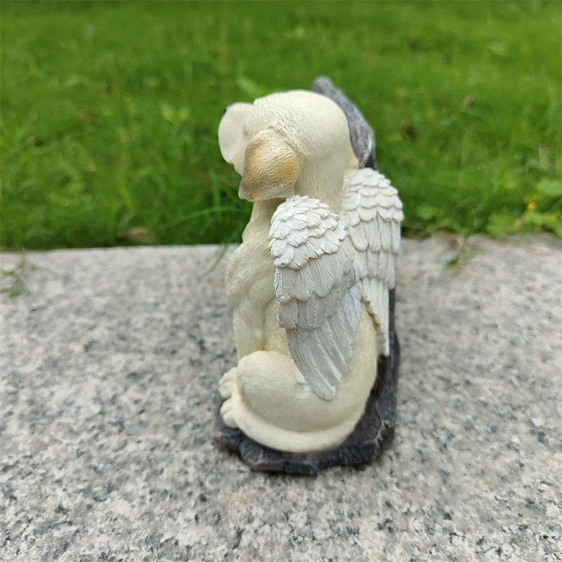 Weather-resistant dog angel memorial statue