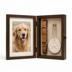 Personalized pet memorial shadow box on a white background
