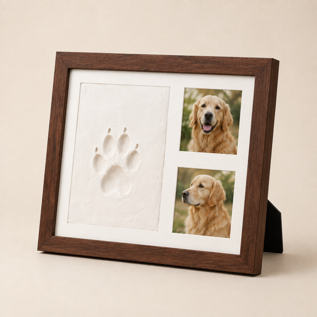 Personalized paw print memorial frame from an alternate angle