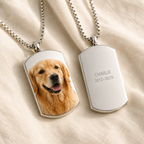 Personalized pet memorial photo necklace from an alternate view