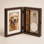 Open personalized pet memorial shadow box viewed from an alternate angle